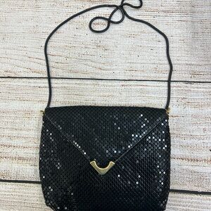 Vintage Elegant Black Sequin Crossbody Bag